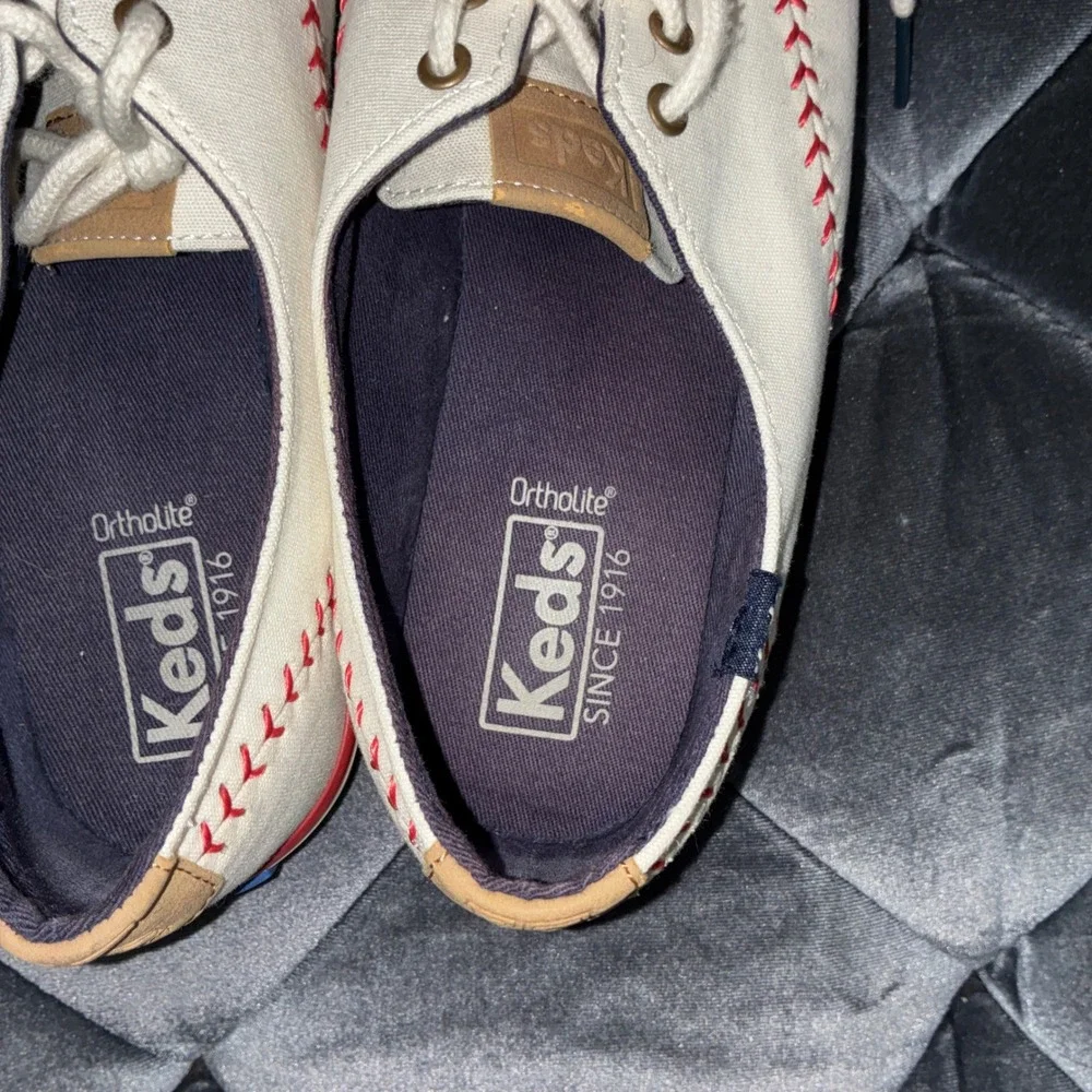 Keds Champion‎ Baseball Stitch Sneakers Womens 7.5 White Canvas Low Top WF52476